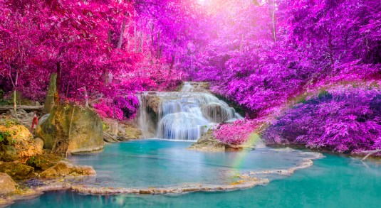 Waterfall in Deep forest at Erawan waterfall National Park,