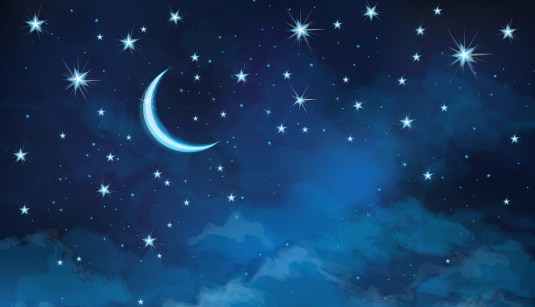 Vector night sky background stars and moon.
