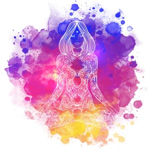 Woman ornate silhouette sitting in lotus pose. Meditation concept.